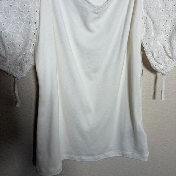 Gap T-Shirt Women's Medium Modern Tee Puff Sleeve Eyelet Boho Tie Casual NWT - Picture 4 of 9